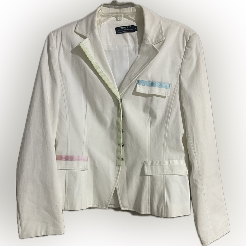 Tribal White Blazer with Pastel Trim Professional Style